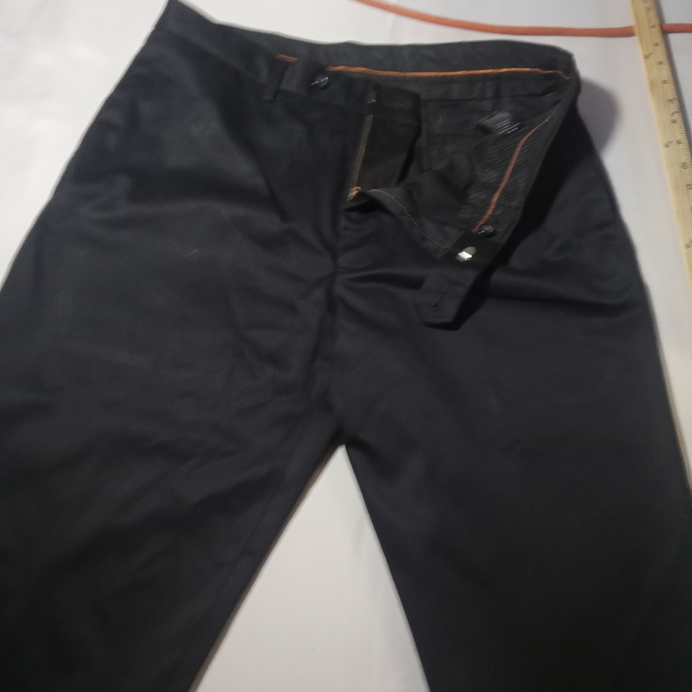 Men's Black Pants Haggar Dress Pants Size 36X29 Short Black Button Zipper Hook B